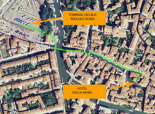 hotel dalla mora, carte photographique avec le sentier de piazzale roma.